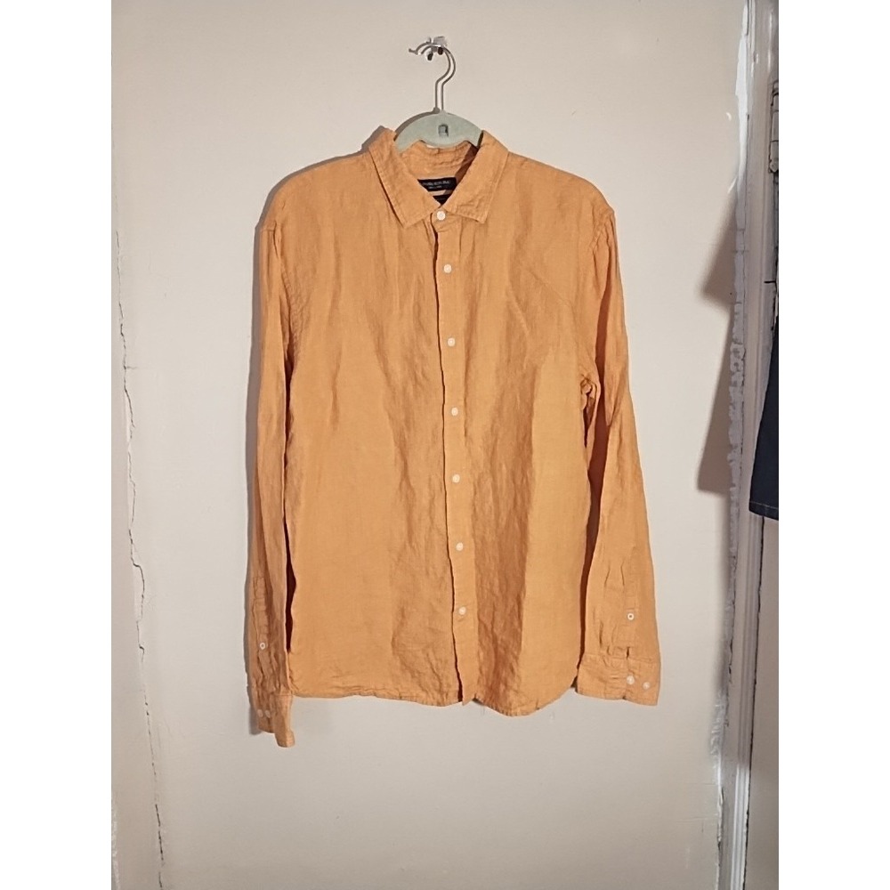 Banana Republic Untucked Fit 100% Linen Long Sleeve Shirt Orange Mens Large